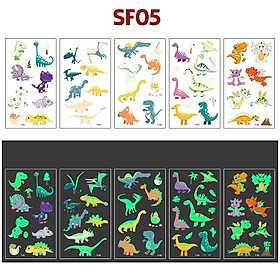 Set 5 tờ Hình Xăm Dán Phát Sáng Cá Bạch Tuột Cua Sao Biển Người Cá Sứa Unicorn Khủng Long 