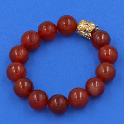 Vòng đeo tay mã não đỏ 14 ly cẩn hạt Phật A Di Đà inox vàng VMNONLV14 - hợp mệnh Hỏa, mệnh Thổ