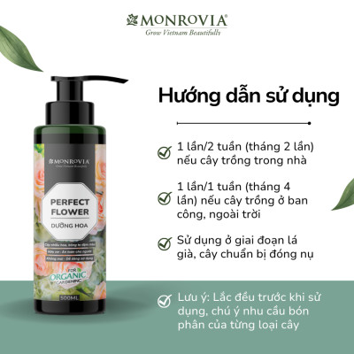 Phân bón hữu cơ DƯỠNG HOA MONROVIA pha sẵn, giúp đẩy nụ, hoa to đậm, vươn cao dành cho hoa hồng, hoa lan dung tích 500ml