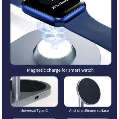 Đế Sạc Wiwu Power Air X23 3 In 1 Dành Cho Apple Watch, Iphone 12 Series, Tai Nghe Không Dây Hỗ Trợ Sạc Nhanh 15W - Hàng Chính Hãng