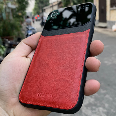 Ốp lưng da kính cao cấp dành cho iPhone XR - Màu đỏ - Hàng nhập khẩu - DELICATE