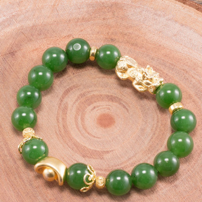 Vòng tay ngọc bích phối tỳ hưu bạc mạ vàng 24k (10mm) Ngọc Quý Gemstones