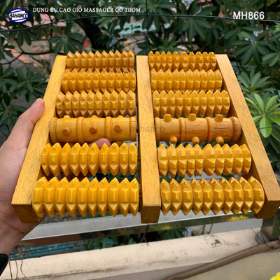 BÀN LĂN MASSAGE (CHÂN / TAY) BẰNG GỖ TỰ NHIÊN - MH866 (5 trục gai, 1 nút) Giúp lưu thông máu - thư giãn - Chăm sóc sức khỏe