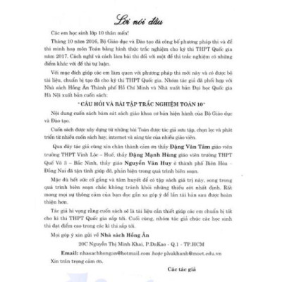 Sách - Câu hỏi và bài tập trắc nghiệm Toán 10 (dùng chung cho các bộ sgk hiện hành)