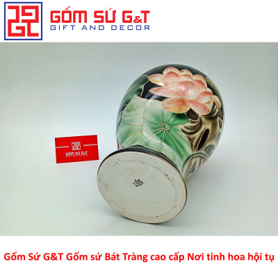 Lọ hoa sen đài vẽ vàng kim Gốm Sứ G&T