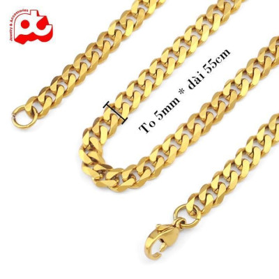 Dây chuyền nam cao cấp titan titan thép không gỉ lặc xéo trangsucpt kích cỡ 5mm mạ vàng PTDCNA176