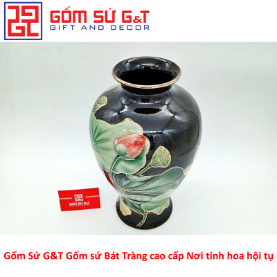 Lọ hoa sen đài vẽ vàng kim Gốm Sứ G&T