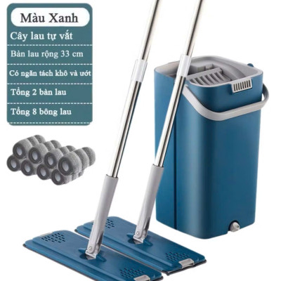 Bộ Cây Lau Nhà tự vắt (1 Thùng + 2 Cây Lau + 8 Bông Lau), Chổi Lau Nhà Tự Vắt Thông Minh Đầu Xoay 360 Độ tiện lợi - HÀNG CHÍNH HÃNG MINIIN