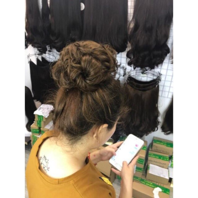 Tóc giả búi hoa cô dâu dây rút- hình thật