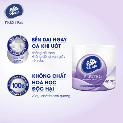 [MUA 1 THÙNG GVS PRESTIGE 4D TẶNG 1 LỐC GVS PRESTIGE 4D + ẤM TRÀ] Giấy vệ sinh cao cấp Vinda Prestige 4D 3 lớp (8 Cuộn)