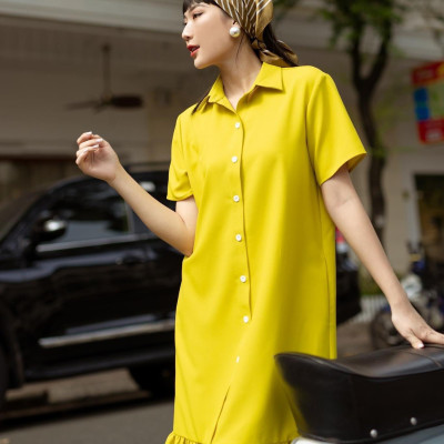 Đầm babydoll vàng chanh ngắn tay NGADO
