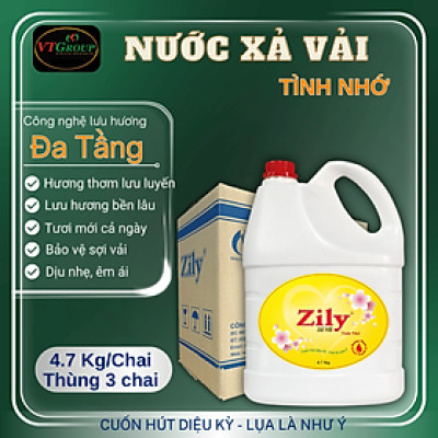 Nước xả vải Zily chai 4.7Kg (3 chai/ Thùng) - Tặng 1 Chai Xịt Thơm & Khử Mùi Zily 300g