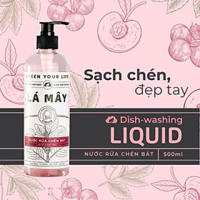 NƯỚC RỬA CHÉN BÁT (KHÔNG ĐẬM ĐẶC) TÍA TÔ & ANH ĐÀO LÁ MÂY 500 mL