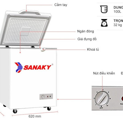 TỦ ĐÔNG MINI SANAKY 100 LÍT VH-1599HYKD ĐỒNG (R600A) (KÍNH CƯỜNG LỰC) - HÀNG CHÍNH HÃNG