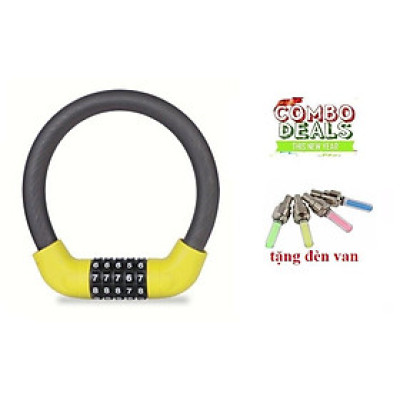 Khóa dây xe đạp 5 số đổi được mã Tặng 1 đôi đèn van