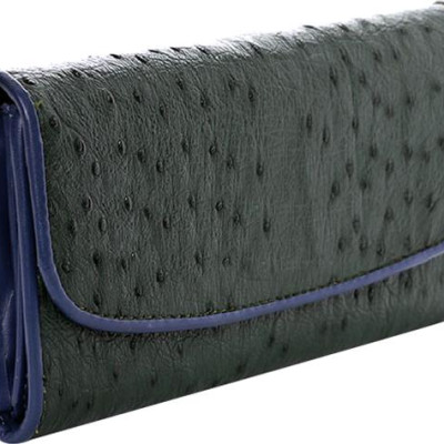 Ví Nữ Da Đà Điểu 3 Gấp Huy Hoàng HT3410 (19 x 10.5 cm) - Xanh Rêu