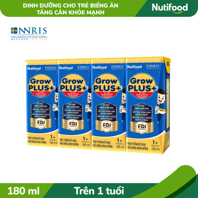 Thùng Sữa bột pha sẵn GrowPLUS+ Biếng ăn (XANH) cho trẻ tăng cân khoẻ mạnh 1+ (48 hộp x 180ml)