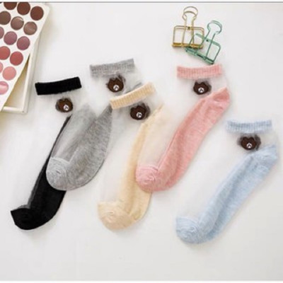 COMBO 10 ĐÔI TẤT NỮ CỔ NGẮN GẤU NÂU PHỐI LƯỚI TRONG SUỐT