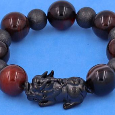 Vòng Tỳ Hưu inox charm Thạch Anh Nâu size 16 ly phối 6 bi - hợp mệnh Thổ, mệnh Kim - Vòng size XXL