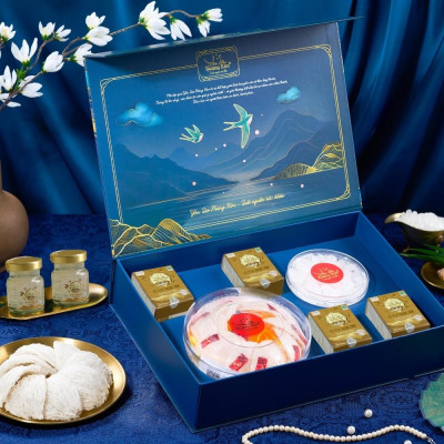 [CHÍNH HÃNG] Yến Sào Hoàng Kim -  Lộc Tiến Vinh Hoa (50g Tinh Chế Sợi Thượng Hạng & 4 Hũ Yến Chưng ) - Quà Tặng Đối Tác Cao Cấp