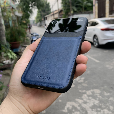 Ốp lưng da kính cao cấp dành cho iPhone XR - Màu xanh - Hàng nhập khẩu - DELICATE