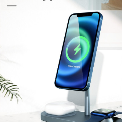 Giá đỡ kiêm đế sạc không dây Qi sạc nhanh 15W 3 in 1 hỗ trợ sạc dành cho Tai nghe / Appe Watch / iPhone hiệu WIWU Power Air Wireless Charger X23 liên kết từ tính mạnh mẽ, Smartchip - hàng nhập khẩu