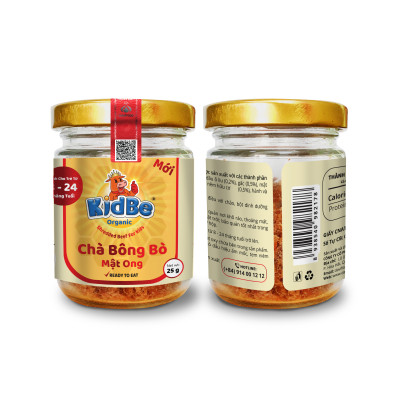 Chà bông bò mật ong KIDBE ORGANIC, thực phẩm ăn dặm thiết yếu cho trẻ em từ 8 tháng đến 24 tháng tuổi, thơm ngon hảo hạng, giúp trẻ hay ăn chóng lớn, đặc biệt phù hợp với trẻ biếng ăn.