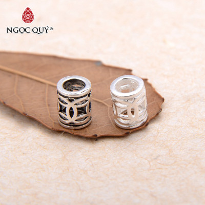 Charm bạc chặn hạt hình trụ họa tiết đồng tiền - Ngọc Quý Gemstones