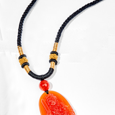 Mặt Dây Chuyền Văn Thù Bồ Tát Đá Mã Não Đỏ (3.6 x 2.3 cm)