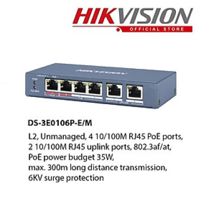 Switch mạng 4, 8, 16,24  cổng POE HIKVISION dùng cho camera IP cấp nguồn POE.  DS-3E1106P-EI/M, DS-3E1310P-EI/M, DS-3E1318P-EI/M , DS-3E1326P-EI/M - hàng chính hãng