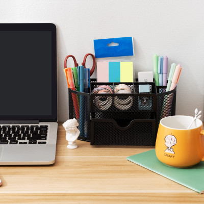 Hộp Khay Ống Đựng Cắm Bút Kim Loại Để Bàn