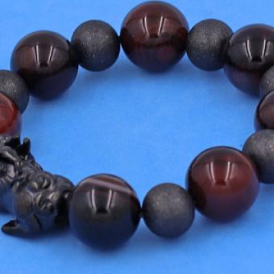 Vòng Tỳ Hưu inox charm Thạch Anh Nâu size 16 ly phối 6 bi - hợp mệnh Thổ, mệnh Kim - Vòng size XXL