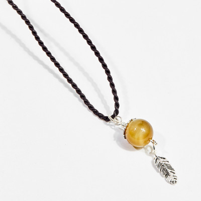 Dây chuyền phong thủy đá mắt hổ vàng tâm charm lông vũ 1.5cm mệnh thổ , kim - Ngọc Quý Gemstones