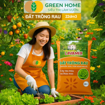Đất Trồng Rau GreenHome, Lavamix, Bao 22dm3 (11kg), Hữu Cơ, Đầy Đủ Dinh Dưỡng Cho Các Loại Rau, Củ