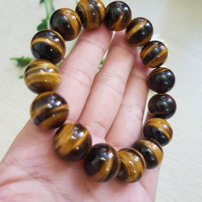 Vòng tay nam đá mắt hổ nâu đồng trục, hàng VIP, đá thiên nhiên bóng đẹp, hạt 14 li, nâng tầm phong cách, cá tính cho phái mạnh 