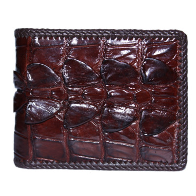 HJ2222-23-24-46 - Ví nam Huy Hoàng da cá sấu đan viền gai màu đen, nâu đỏ, vàng bò, nâu đất