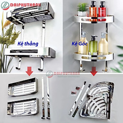 Kệ Nhà Tắm Treo Tường Inox SUS304 Phủ Crome Sáng Bóng - Kiểu 2 tầng, kệ thẳng hoặc treo góc