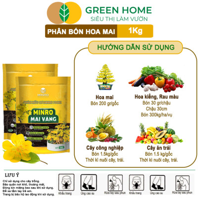 Phân Bón Hoa Mai Greenhome, Minro, Bao 1kg, Hữu Cơ, Dưỡng Cây, Bung Chồi, Mượt Lá, Khoẻ Rễ, Bền Hoa