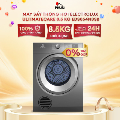 Máy Sấy Thông Hơi Electrolux 8.5 kg EDS854N3SB - Sấy Nhanh 40 Phút - Hàng Chính Hãng - Chỉ Giao HCM