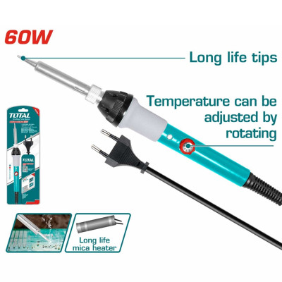 Mỏ hàn chì điều chỉnh nhiệt độ TOTAL 60W (TET160831), 100W (TET1100831) - đầu thẳng, thời gian làm nóng nhanh, nhiệt độ từ 200 độ C đến 500 độ C