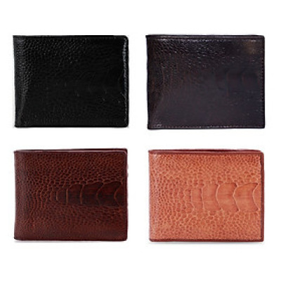 HJ2426-27-28-29 - Ví nam Huy Hoàng da đà điểu da trơn màu đen, nâu đất, nâu đỏ, vàng bò