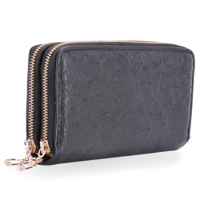 Bóp nữ da đà điểu Huy Hoàng 2 khóa màu đen, nâu đỏ, vàng bò, nâu đất HC3440-41-42-43