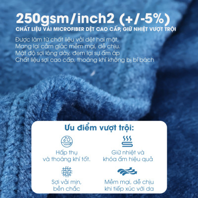 Mền tuyết NIN House màu xanh Dark Blue 1m3x2m, 1m6x2m chăn tuyết nhung microfiber