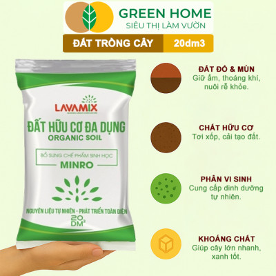 Đất Trồng Cây GreenHome, Lavamix, Bao 20dm3 (10kg), Đầy Đủ Dinh Dưỡng, Dễ Sử Dụng, Chuyên Trồng Rau