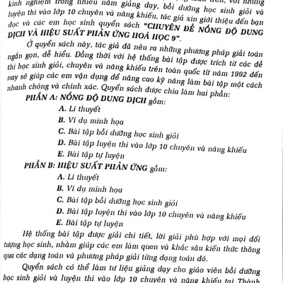 Chuyên Đề Nồng Độ Dung Dịch Và Hiệu Suất Phản Ứng Hoá Học 9