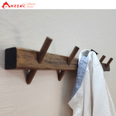 Móc Treo Quần Áo Gắn Tường Màu Nâu Rustic- Móc Gỗ Treo Quần Áo Anzzar - Móc Treo Tường Gỗ Tự Nhiên-M01