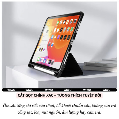Case/ Ốp/Bao da IPAD WIWU Classic II Cho IPAD Pro 11 inch M4 2024 Air 5/Air 4 10.9/ Pro 11 inch/Gen 9 8 7th 10.2/Gen 10 - Viền Silicon, Có Khay Đựng Bút, Bao Da Thông Minh, tự động tắt mở màn hình - Hàng nhập khẩu