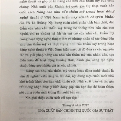 Nâng cao nhu cầu thẩm mỹ trong hoạt động nghệ thuật ở Việt Nam hiện nay