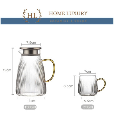 THỦY TINH BOROSILICATE SIÊU NHẸ - CHỊU NHIỆT - CƯỜNG LỰC | Bình cốc thuỷ tinh phong cách NORDIC kẻ sọc (Mix Lẻ)