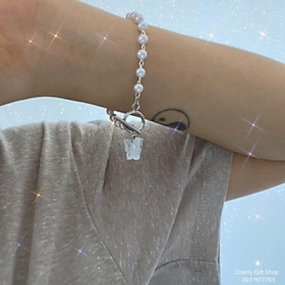 Lắc Tay Vòng Tay Chuỗi Hạt Ngọc Mặt Hình Bướm Phong Cách Hàn Quốc